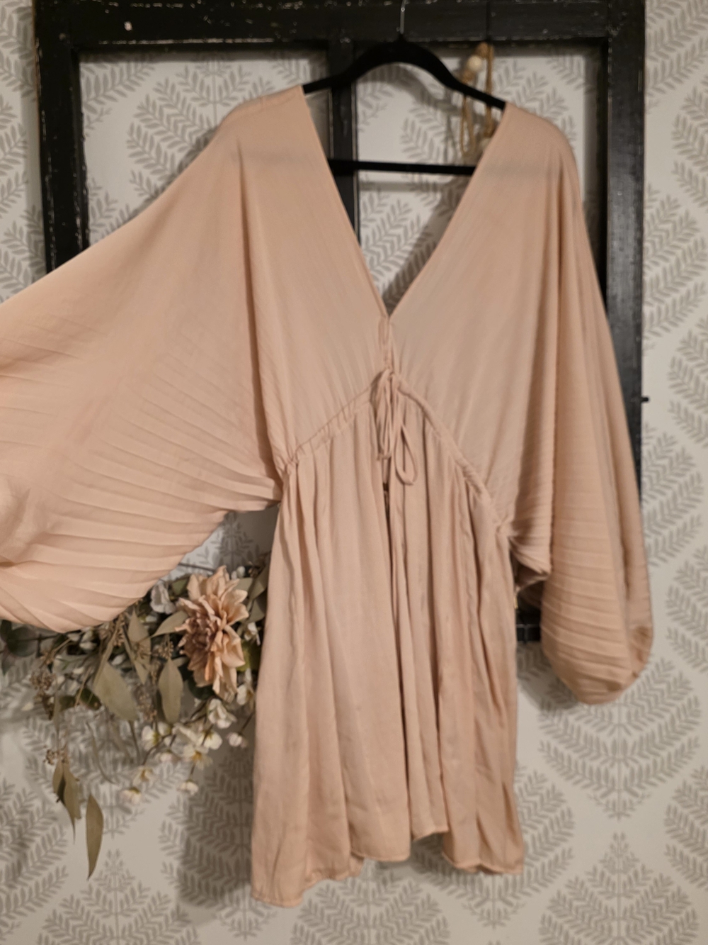 Free People Blush Peach V-Neck Pleated Sleeve Tunic